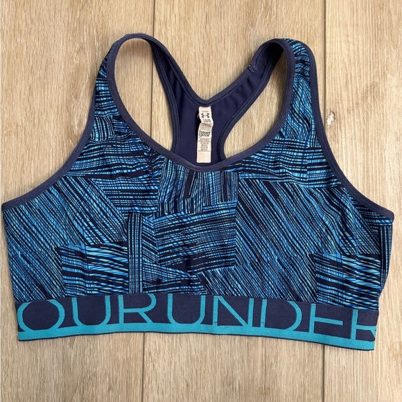 Under Armour Performance Mid-Impact Support Printed Sports Bra Top Blue Size L - Picture 1 of 4